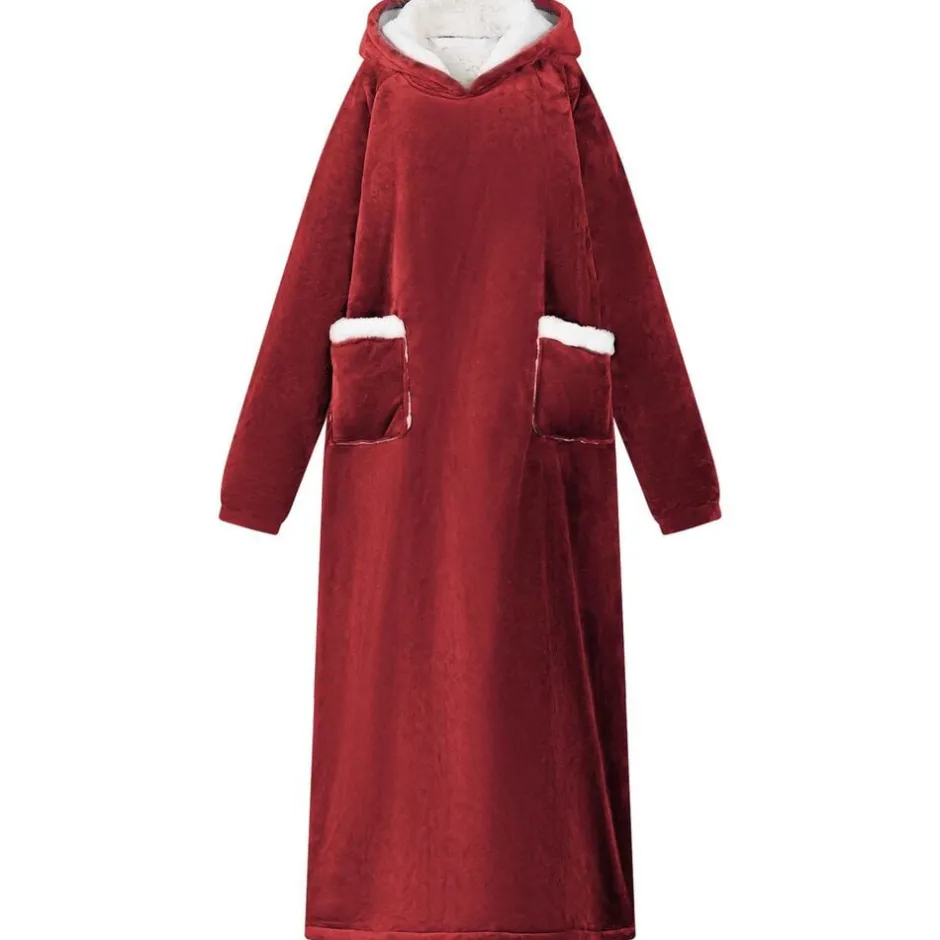 Hot vidaXL Filt-hoodie Bordeaux Röd M Fleece och Flanell Vinröd