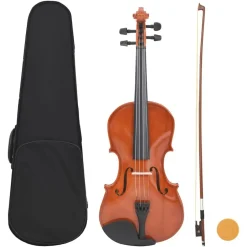 New vidaXL Fiolset fullstorlek med stråke och hakstöd mörkt trä 4/4 Brun