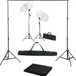 vidaXL Fotostudio med bakgrunder, lampor och paraplyer