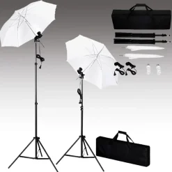 vidaXL Fotostudio med bakgrunder, lampor och paraplyer
