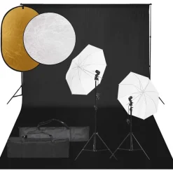 vidaXL Fotostudio med lampor, bakgrund och reflexskärm