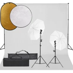 Hot vidaXL Fotostudio med lampor, bakgrund och reflexskärm Vit