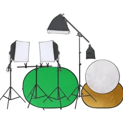 Best vidaXL Fotostudio med lampor, bakgrund och reflexskärm Grön