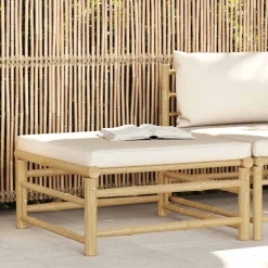 vidaXL Fotpall för trädgården med gräddvit dyna bambu