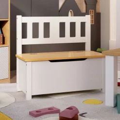 Discount vidaXL Förvaringsbänk barn 60x30x55 cm MDF Vit och beige
