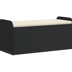 vidaXL Förvaringsbänk med dyna svart 115x51x52 cm konstrotting
