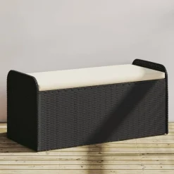 vidaXL Förvaringsbänk med dyna svart 115x51x52 cm konstrotting