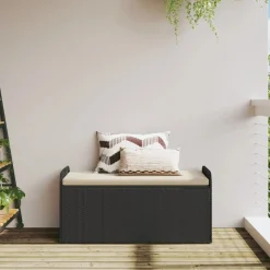 vidaXL Förvaringsbänk med dyna svart 115x51x52 cm konstrotting