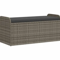 vidaXL Förvaringsbänk med dyna grå 115x51x52 cm konstrotting