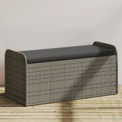 vidaXL Förvaringsbänk med dyna grå 115x51x52 cm konstrotting