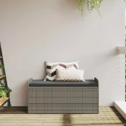 vidaXL Förvaringsbänk med dyna grå 115x51x52 cm konstrotting