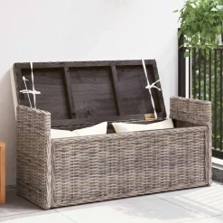 New vidaXL Förvaringsbänk med kudde 110 x 40 x 50 cm Rotting Grå