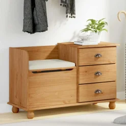 vidaXL Förvaringsbänk med låda ASKIM Brun 100 x 39 x 62 cm Massiv furu