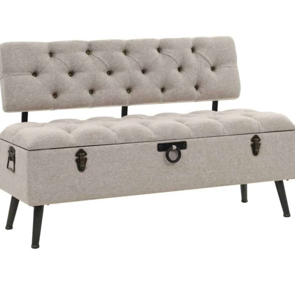 Best vidaXL Förvaringsbänk med ryggstöd 110 cm gräddvit tyg Kräm