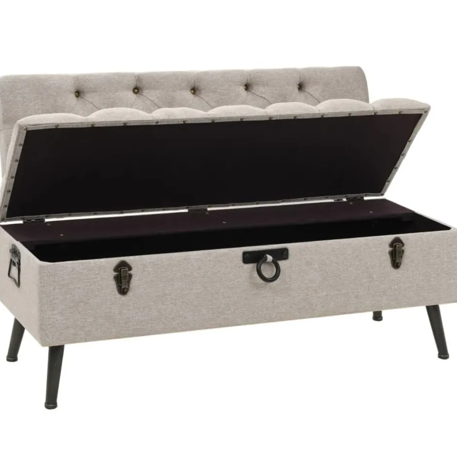 Best vidaXL Förvaringsbänk med ryggstöd 110 cm gräddvit tyg Kräm