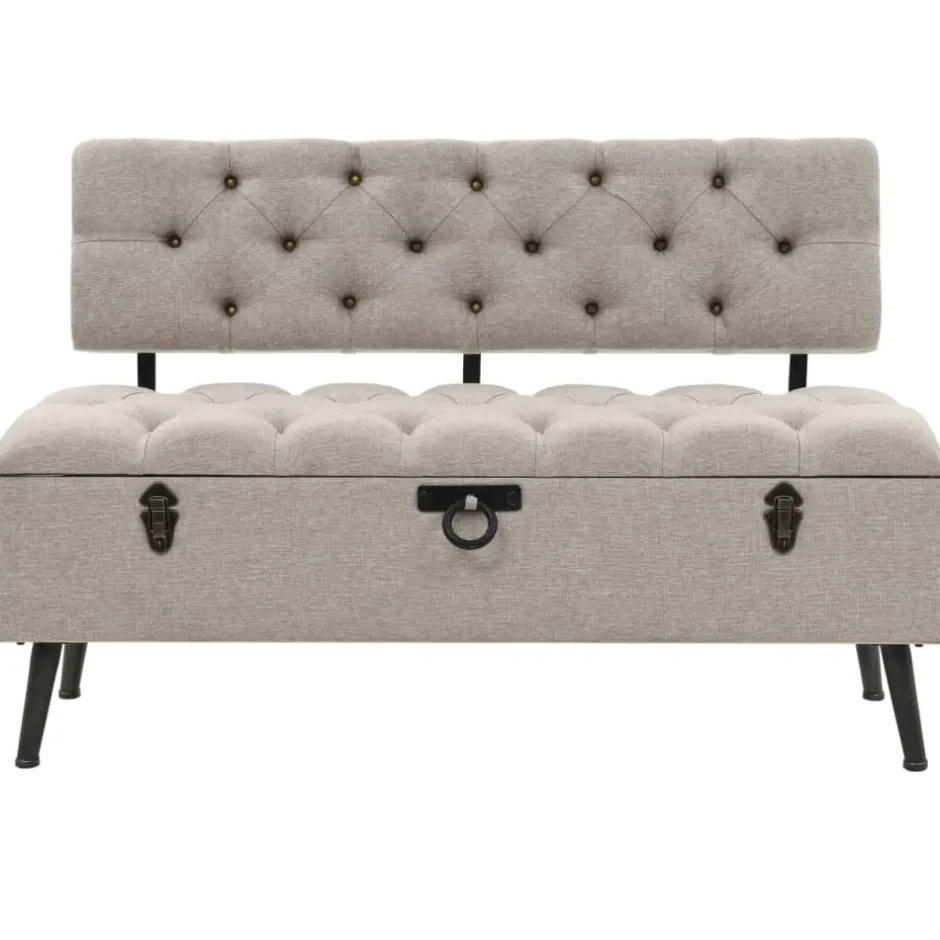 Best vidaXL Förvaringsbänk med ryggstöd 110 cm gräddvit tyg Kräm