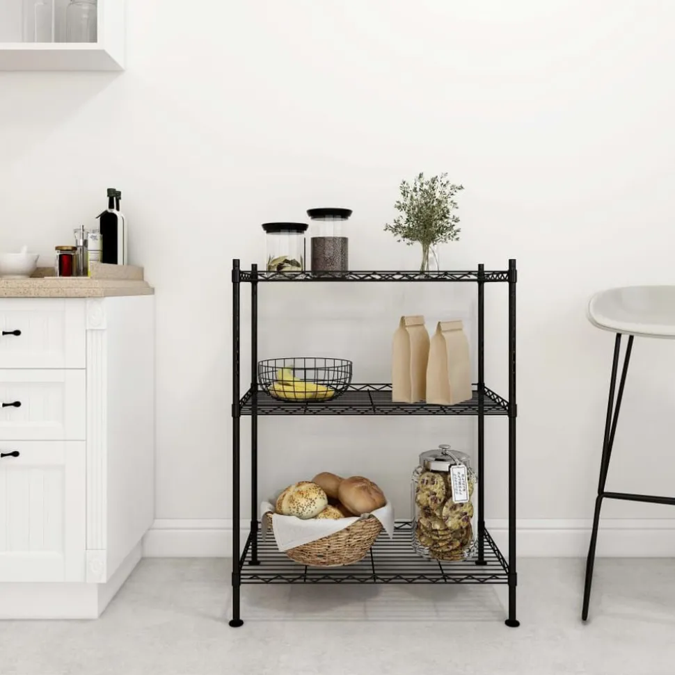 vidaXL Förvaringshylla med 3 hyllplan 60x35x76 svart 150 kg