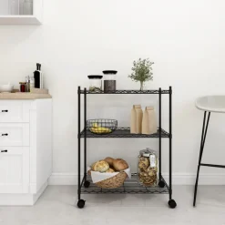 vidaXL Förvaringshylla med hjul 3 hyllplan 60x35x81 150 kg Svart
