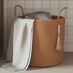 vidaXL Förvaringskorg brun Ø40x35 cm bomull