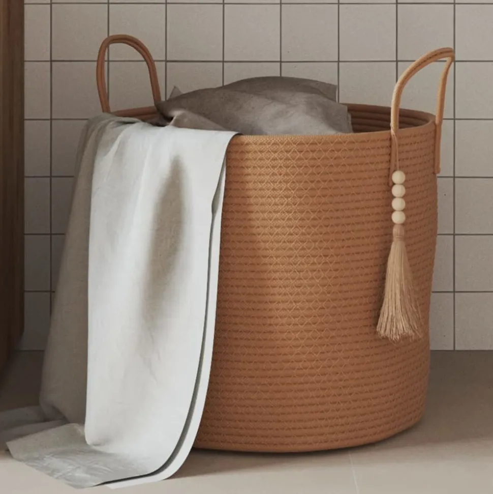 vidaXL Förvaringskorg brun Ø40x35 cm bomull