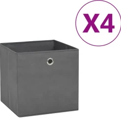 vidaXL Förvaringslådor 4 st non-woven tyg 28x28x28 cm grå