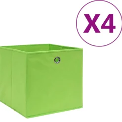 New vidaXL Förvaringslådor 4 st non-woven tyg 28x28x28 cm Grön