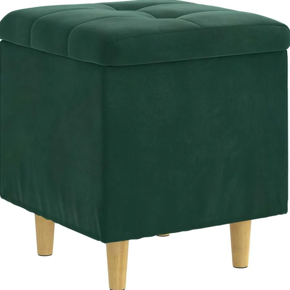 vidaXL Förvaringspall med kudde Mörkgrön 40 x 40 x 45 cm Sammet