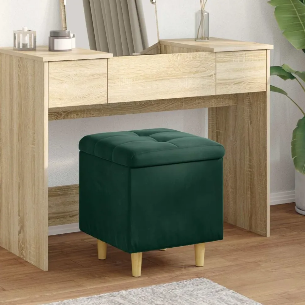 vidaXL Förvaringspall med kudde Mörkgrön 40 x 40 x 45 cm Sammet