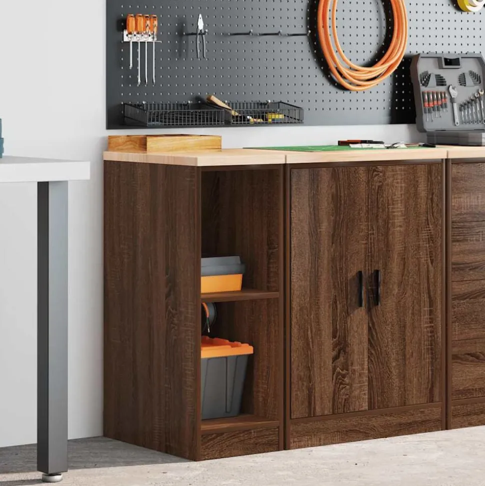 vidaXL Förvaringsskåp för garage brun ek 30x51x85 cm massivt trä furu