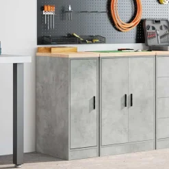 Best vidaXL Förvaringsskåp för garage 30x51x85cm massivt trä furu Betonggrå