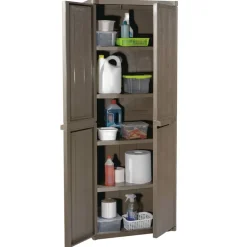 Outlet vidaXL Förvaringsskåp för trädgården 65x45x172 cm PP trälook Brun