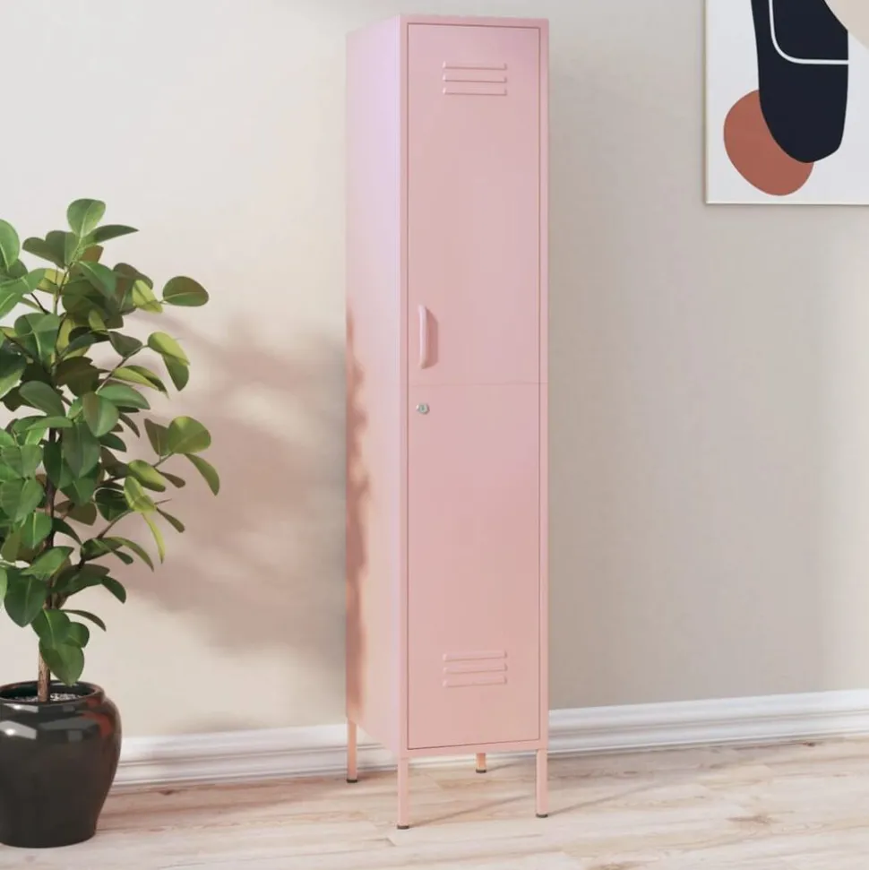vidaXL Förvaringsskåp rosa 35x46x180 cm stål
