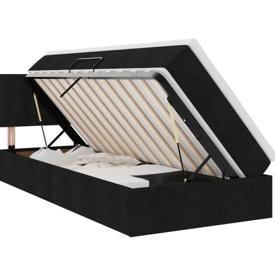 vidaXL Förvaringssäng med LED med madrass 90 x 190 cm tyg Svart