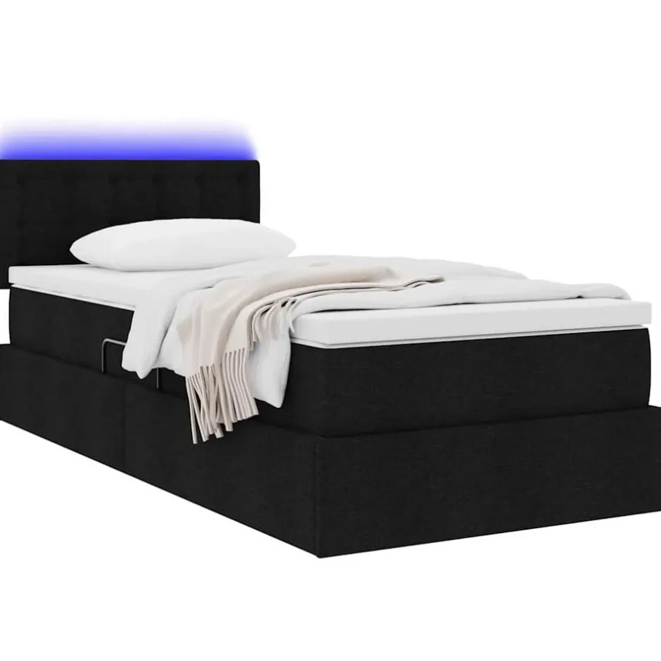 vidaXL Förvaringssäng med LED med madrass 90 x 190 cm tyg Svart