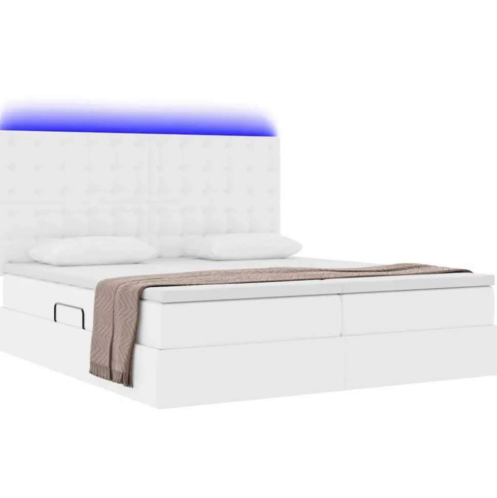 vidaXL Förvaringssäng med LED Ren Vit 180 x 200 cm Konstläder