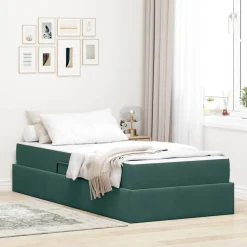 vidaXL Förvaringssäng med madrass Mörkgrön 90 x 190 cm Sammet