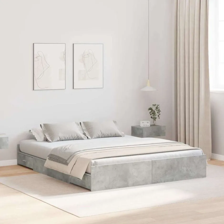 Outlet vidaXL Förvaringssängram 150 x 200 cm Konstruerat trä Betonggrå