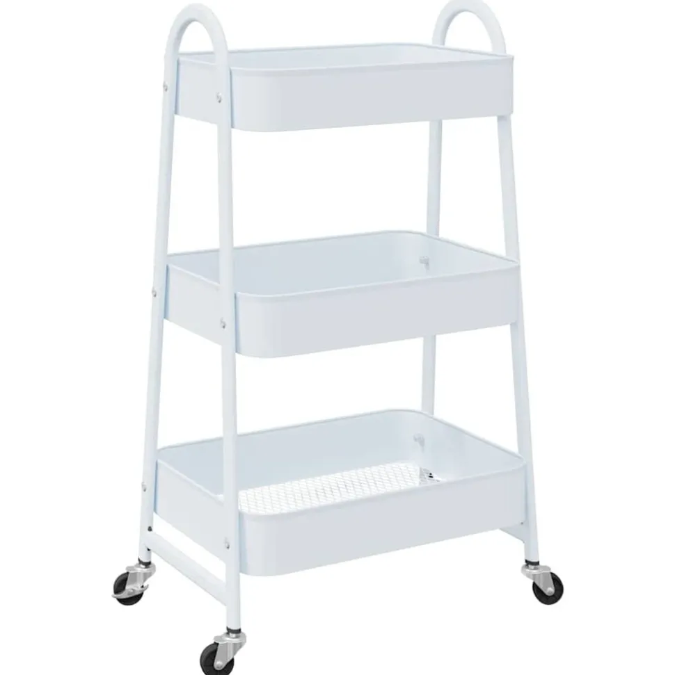 vidaXL Förvaringsvagn 3 hyllor vit 42x41,5x77 cm stål