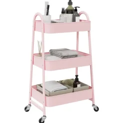 Hot vidaXL Förvaringsvagn 3 våningar 42x41,5x77 cm stål Rosa