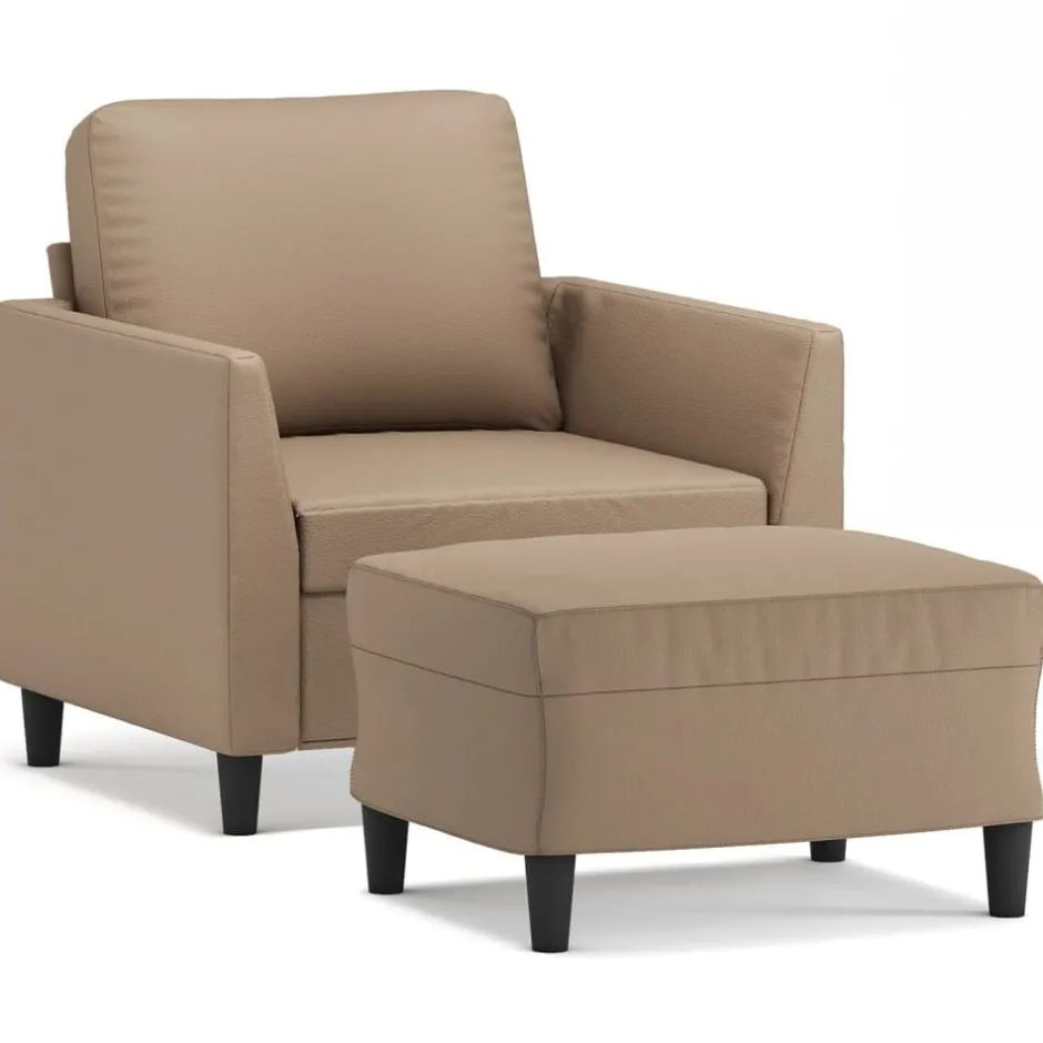 Online vidaXL Fåtölj med fotpall 60 cm konstläder Cappuccino
