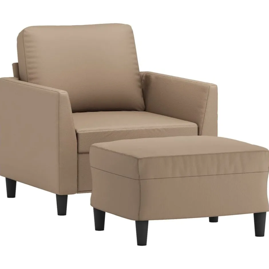 Online vidaXL Fåtölj med fotpall 60 cm konstläder Cappuccino