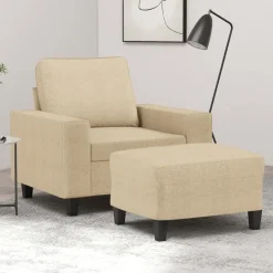Sale vidaXL Fåtölj med fotpall Gräddvit 60 cm tyg Kräm