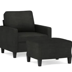 vidaXL Fåtölj med fotpall Svart 60 cm tyg