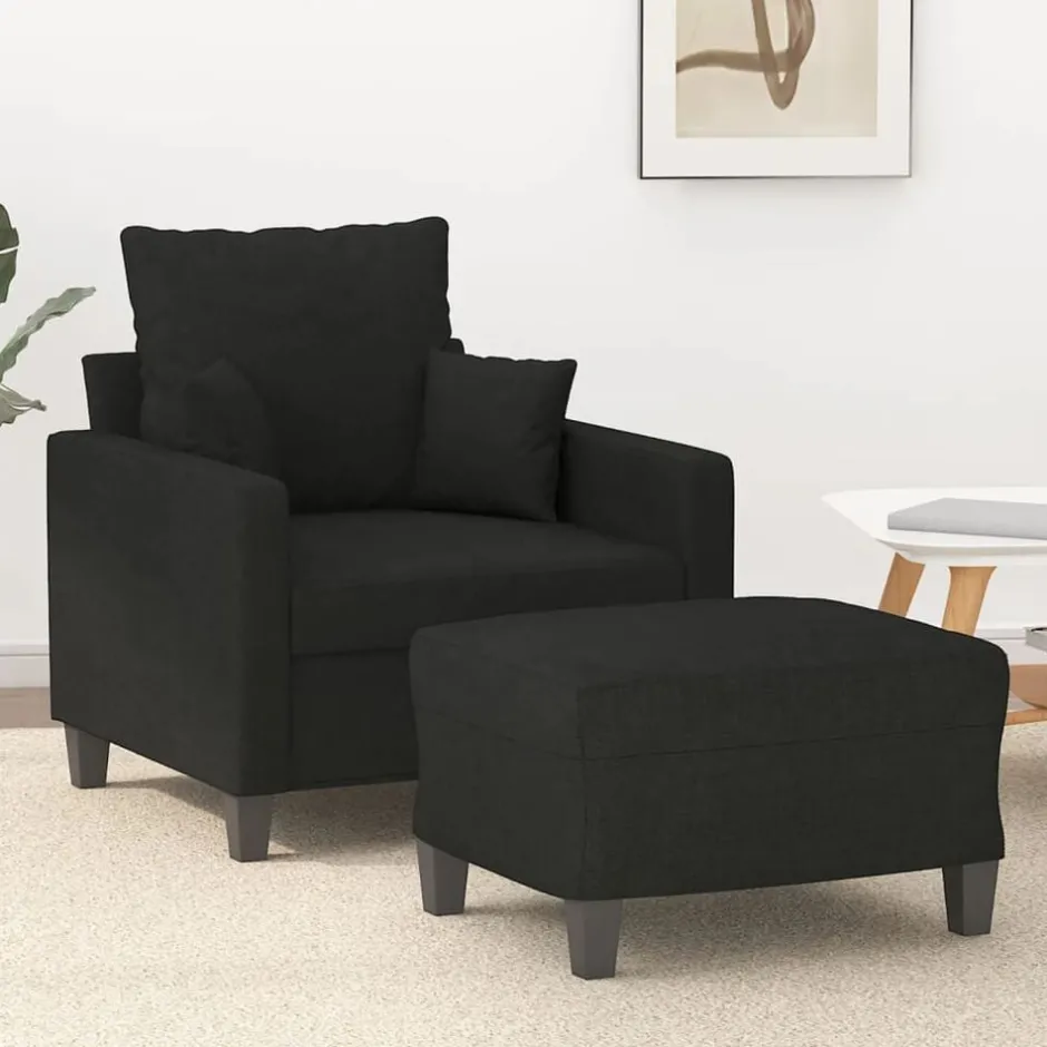 Hot vidaXL Fåtölj med fotpall 60 cm tyg Svart