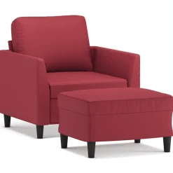 Sale vidaXL Fåtölj med fotpall 60 cm Konstläder Vinröd
