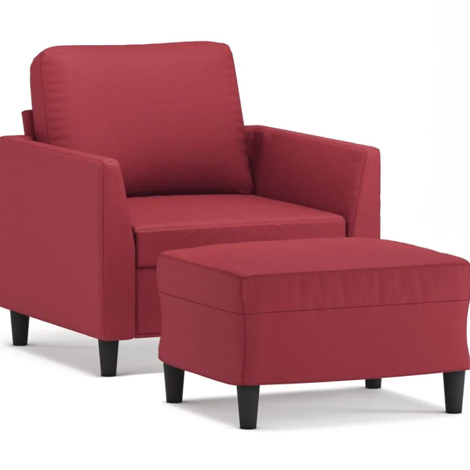 Sale vidaXL Fåtölj med fotpall 60 cm Konstläder Vinröd