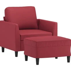 Sale vidaXL Fåtölj med fotpall 60 cm Konstläder Vinröd