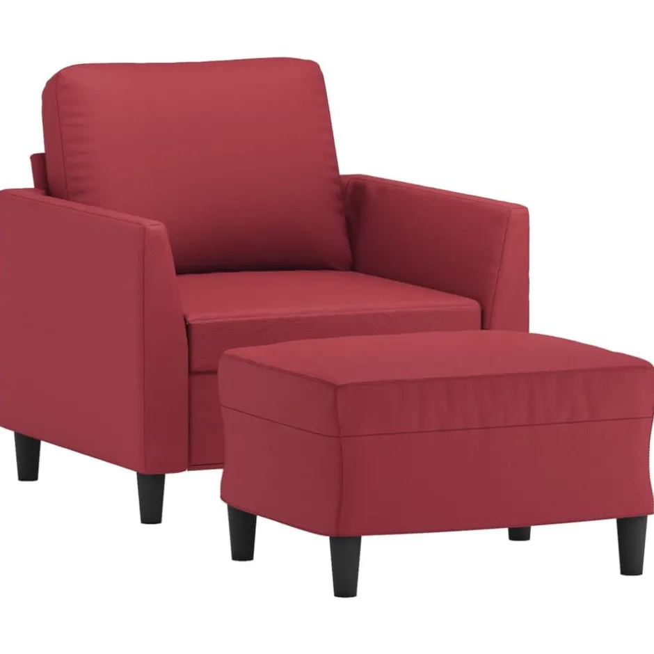 Sale vidaXL Fåtölj med fotpall 60 cm Konstläder Vinröd