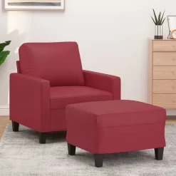 Clearance vidaXL Fåtölj med fotpall 60 cm Konstläder Vinröd