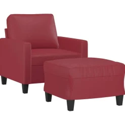 Clearance vidaXL Fåtölj med fotpall 60 cm Konstläder Vinröd